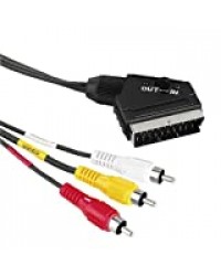 Hama Câble vidéo/audio (câble péritel mâle - 3 RCA mâles (vidéo et stéréo), avec bouton In/Out, longueur de câble de 1,5m) Noir/Rouge/Jaune/Blanc