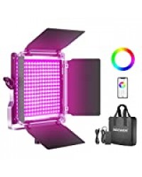 Neewer RGB LED Vidéo Lumière avec Commande par Smartphone APP, 28w Adjustable 7 Couleurs + Bi-Couleurs,CRI95,Luminosité 0% -100%,Coupeflux,LCD Ecran, Lampe RGB 480 pour Photo Studio Vidéo Youtube