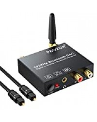 PROZOR DAC 192kHz Convertisseur audio numérique à analogique avec récepteur Bluetooth 5.0 Toslink coaxial vers stéréo L / R RCA Adaptateur audio 3,5 mm Toslink à 3,5 mm avec interrupteur ON / Off