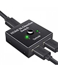 Techole Commutateur HDMI, Switch HDMI Répartiteur Bidirectionnel 2 Entrées 1 Sortie ou 1 Entrée 2 Sorties, 3D 1080P 4 K, HDCP Passthrough-HDMI Switcher pour HDTV/Lecteur Blu-Ray/DVD/DVR/Xbox etc Noir
