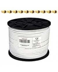 100m Câble coaxial PremiumX BASIC 130dB Câble d'antenne SAT en cuivre-acier blindé à 4 voies 130 dB nouveau +4 x F-plug 7,5mm en couleur "or" Gratuit