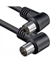 1aTTack Câble coaxial/antenne/Satellite Connecteur F Coaxial mâle vers coaxial Femelle 1,5 m - Câble coaxial mâle/Femelle - Connecteurs coudés -Blanc - 75 DB