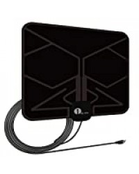 1byone 0.5mm Antenne TNT Intérieure Full HD HDTV Aérienne avec d'Excellente Performance pour DVB-T TNT Numérique et Analogique TV Signaux, VHF / UHF / FM, Fenêtre Aérienne, à 40km Range-Noir