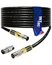 1STec 3m Câble de télévision numérique RG6 Noir haute performance Avec adaptateurs coaxiaux mâles ou femelles et connecteurs de compression F Conçu pour la TV terrestre ou par satellite (3 mètres)