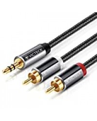 [2M] Câble RCA Jack Audio 2M, VICTECK Nylon Tressé Jack Stéréo 3.5mm Mâle vers 2 RCA Mâle Y Auxiliaire Audio Stéréo Câble- Plaqués Or