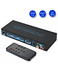 4K@30Hz HDMI Switch 3x1 avec Audio SPDIF Optique & RCA L/R, FiveHome 3 Entrées 1 Sortie HDMI Audio Extractor Splitter, avec Télécommande, Prend en Charge Arc, 4Kx2K, Ultra HD