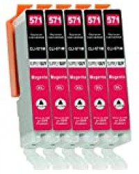 5 Cartouches d'encre avec Puce Compatible avec Canon CLI-571 Magenta pour Canon Pixma MG-5750 MG-5751 MG-6850 MG-7750 TS-5050 TS-5055 TS-6050 TS-8050 TS-9050 TS-9055 et Plus (Voir Page Produit)
