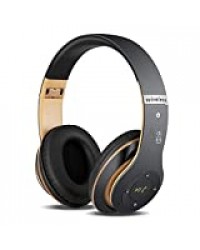 6S Casque Bluetooth sans Fil, écouteurs stéréo sans Fil stéréo Pliables Hi-FI Écouteurs avec Microphone intégré, Micro SD/TF, FM pour iPhone/Samsung/iPad/PC (Or Noir)