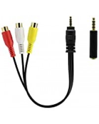 AAOTOKK 3,5 mm vers 3 RCA Audio Connecteur Câble, Plaqué Or 4 Pôles 3,5 mm Mâle vers 3 RCA Femelle TTRS AUX Câble Adaptateur Audio Stéréo pour AV,Audio,Vidéo,TV LCD,HDTV etc.(28 cm/11 Pouces-M/F)