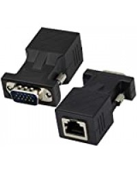AAOTOKK VGA vers RJ45 Adaptateur, RJ45 Femelle vers VGA Port Mâle 15 Broches Cat5 Cat6 Cat7 Prise en Charge Ethernet 720P, 1080I, 1080P Transmission Vidéo pour Vidéo Multimédia (2 Pack)