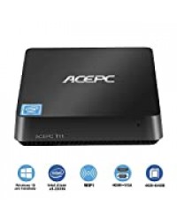 ACEPC T11, Mini PC Ordinateur de Bureau Intel Cherry Trail Windows 10 Pro (64 Bits) [4 Go DDR / 64 Go EMMC/Support 2.5" SSD/M SSD SATA/ WiFi Dual Band / 4K /1000Mbps]