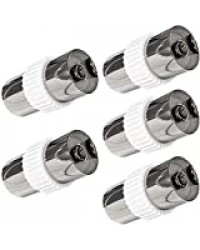 Act Lot de 5 coupleurs coaxiaux pour antenne TV femelle vers femelle plaqués argent Blanc