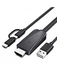 Adaptateur Android Téléphone vers HDMI Câble, YBLNTEK Câble USB Type C/Micro USB vers HDMI 1080P HDTV MHL vers HDMI Adaptateur AV numérique pour vers TV/Projecteur/Moniteur [2M]