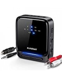 Adaptateur Bluetooth 5.0 ELEGIANT, Émetteur et Récepteur 2-en-1 Transmetteur Récepteur Bluetooth Adaptateur Sortie Stéréo RCA 3.5mm Latence Faible pour TV Ordinateur PC Casque Stéréo Système Audio