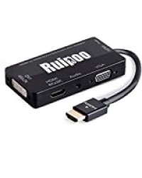 Adaptateur HDMI 4K UHD Convertisseur HDMI Actif Mutiports 4 En 1 HDMI vers HDMI DVI VGA Audio mâle à femelle câble adaptateur Compatible avec Ordinateurs Portable Box HDTV ou Vidéo Projecteur (Noir)