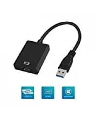 Adaptateur USB vers HDMI, USB 3.0 vers HDMI, Convertisseur Adaptateur vidéo HD 1080p pour HDTV TV Adaptateur Audio vidéo pour Windows 7/8/10 PC (Pas Support Mac) (Noir)