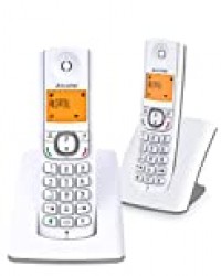 Alcatel F530 Duo - Téléphone sans fil DECT design aux coloris contemporains, Mains libres de qualité, Grand écran rétroéclairé ultra lisible, Sonneries VIP, 10 mélodies d'appel - Blanc/Gris