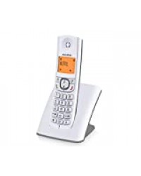 Alcatel F530 - Téléphone sans fil DECT design aux coloris contemporains, Mains libres de qualité, Grand écran rétroéclairé ultra lisible, Sonneries VIP, 10 mélodies d'appel - Blanc/Gris
