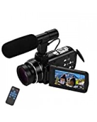 Andoer 4K Ultra HD Portable DV Caméra Vidéo Numérique Professionnelle Caméscope Capteur CMOS avec Objectif Grand Angle 0.45X avec Macro Microphone Stéréo sur Caméra Hot Shoe Mount