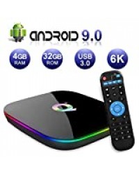 Android TV Box，Q Plus Android 9.0 TV Box 4GB RAM/32GB ROM H6 Quad-Core Support 2.4Ghz WiFi 6K HDMI DLNA 3D Smart TV Box