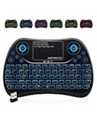 ANEWKODI AZERTY Mini Clavier Rétro-éclairé Sans fil, 2.4GHz Mini Clavier de Souris Combo, Mini Clavier Wireless Télécommande pour Téléviseur intelligent,HTPC,IPTV, Téléviseur Android, XBOX360, PS3, PC