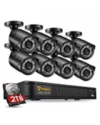 Anlapus H.265+ 1080P PoE Kit de Caméra Surveillance 2.0MP Extérieure IP67 avec 2TB NVR Enregistreur 8CH en 1080P Accès à Distance Alerte Instantanée 30M Vision Nocturne App Gratuite