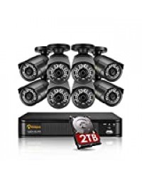 Anlapus H.265+ 5MP 2TB PoE Kit Vidéosurveillance Caméra de Surveillance Extérieure IP67 5MP avec NVR Enregistreur 8CH en 5MP Accès à Distance App Gratuite 30M Vision Nocturne