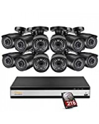 Anlapus H.265+ FHD 1080P Kit de 12PCS Caméras de Surveillance 2MP IP66 avec DVR Enregistreur 16CH en 1080P Disque Dur 2 to, 30M Vision IR, APP Gratuite Smart Détection & Alerte Instantanée