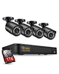 Anlapus H.265+ PoE 1080P Kit Caméra Surveillance 2.0MP avec 1TB NVR Enregistreur 8CH en 1080P Caméra Extérieure IP67 Accès à Distance Alerte Instantanée App Gratuite 30M Vision Nocturne