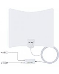 Antenne TV Intérieur Puissante,Antenne TNT 130KM- Gamme Amplificateur Intellectuel Signal, Convient aux 1080P 4K Chaînes Télévision Gratuites,5 Mètres Câble Coaxial (Blanc)