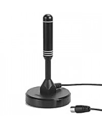 Antenne TV Interieur TNT HD Puissante – August DTA240 – Digital et Numérique UHD France, Magnétique Aimantée, Petite, Portable, UHF VHF pour Salon, Cuisine, Caravane Camping-car, 2m de câble - Noir