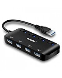 Atolla Hub USB 3.0 Multiprise, Multi 4 Ports USB Multiple Ultra Fin avec Voyants de Commutateurs d'alimentation Individuels