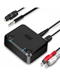 August Transmetteur Bluetooth 5 aptX Low Latency HD MR270HD – Adaptateur Bluetooth TV pour Deux Casques Bluetooth ou Enceintes – Jack 3,5mm Aux RCA Optique – Batterie et Secteur