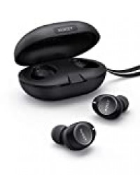 AUKEY Écouteurs Bluetooth 5 sans Fil avec Étui de Chargement Portable, Stéréo Oreillette IPX5 Étanche, Mousse à mémoire, Contrôle Tactile, Microphones Intégrés pour Android et iOS