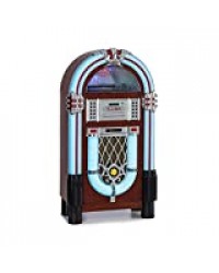 AUNA Graceland Dab Jukebox, Fonction Bluetooth, Lecteur CD, Platine, Tuner Radio Dab+/FM, système d'éclairage à LED SRC, Port USB, entrée SD/AUX, boîtier Design avec Look chêne-Bois