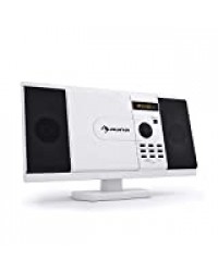 AUNA MCD-82 - chaîne compacte, chaîne stéréo Micro, Lecteur CD/DVD, Port USB MP3, Slot SD, Tuner FM, 50 Stations programmables, Affichage LCD, Fixation Murale Possible, télécommande, Blanc