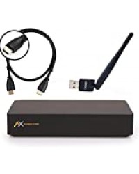 AX Multibox 4K UHD E2 Linux Câble satellite DVB-T2 avec tuner DVB-S2 et DVB-C/T2, HDTV, 2160p, H.265, PVR, HDR, avec câble HDMI [préprogrammé pour Astra et Hotbird] avec clé Wi-Fi