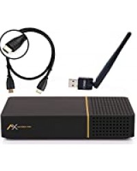 AX Multibox Twin 4K UHD E2 Linux Récepteur satellite Twin avec fonction d'enregistrement PVR, tuner DVB-S2, HDTV, 2160p, H.265, HDR [préprogrammé pour Astra & Hotbird] + câble HDMI + clé USB WiFi