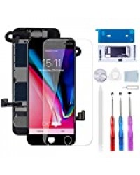 Beefix Ecran iPhone 8 Noir 4,7" LCD - préassemblés LCD avec capteur de [proximité], [caméra Frontale], [écouteur] et [Plaque arrière en métal] Kit d'outils de réparation