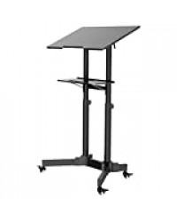 BONTEC Table Ordinateur Portable Mobile Réglable en Hauteur, Bureau Debout à roulettes, Poste de Travail Mobile, Chariot de Présentation, Ergonomique Plateforme Supérieure Inclinable