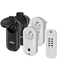 Brennenstuhl Set 1 Télécommande + 4 Récepteurs Comfort-Line (Allumer et éteindre facilement les appareils electrique, IP20 et IP44, portée 25m), Noir & Blanc