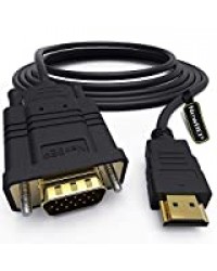 Câble adaptateur HDMI vers VGA, NewBEP 6ft/1,8m plaqué or 1080P HDMI mâle vers VGA mâle Active Video Converter Cord Support Notebook PC DVD Player Laptop TV Projector Monitor Etc