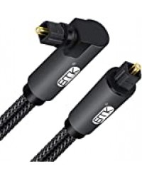 Câble Audio Optique 90 degrés, EMK Cable Optique Coudé fiche rotative à 360° Fibre Optique Toslink Digital pour HiFi Home Cinéma, Sound Bar, TV, PS4, Xbox, Amplificateur, Playstation, Freebox 1M