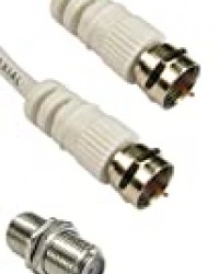Câble coaxial Satellite mâle vers mâle, Blanc, 10 m de Long avec connecteurs de Type F fourni avec Un kit de coupleur de Type F.