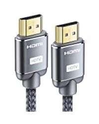Câble HDMI 10m - Snowkids Câble HDMI Haute Vitesse par Ethernet en Nylon Tressé Supporte 3D/ Retour Audio - Cordon HDMI pour Lecteur Blu-Ray/ PS3/ PS4/ TV Ultra HD/Ecran - Gris