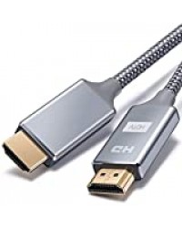 Câble HDMI 10m,Câble HDMI en Nylon Tressé avec Ethernet Supporte 3D/Retour Audio - Haute Vitesse Cordon HDMI pour Lecteur Blu-Ray,PS3,PS4,HDTV,Arc,HDCP 2.2,HDR