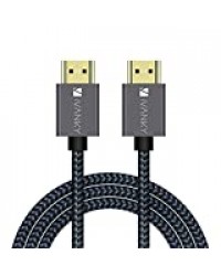 Câble HDMI 3m, iVANKY Câble HDMI 4K Ultra HD, HDMI Plaqué Or & Nylon Tressé, Supporte Ethernet/3D/Retour Audio/Netflix, Cordon HDMI 3m 4K pour Lecteur Blu-Ray/Xbox/PS4 - Gris