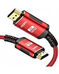 Câble HDMI 4K 1m, Snowkids Câble HDMI 2.0 a/b Haute Vitesse Câble Ergonomique Cordon en Nylon Tressé 18Gbps 4K@60Hz Supporte Ethernet UHD HD Arc 3D Fire TV PS3/4 etc.-Rouge