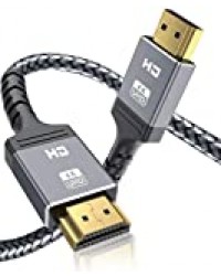 Câble HDMI 4K - 3M, NEWDERY Câble HDMI 2.0 4K@60HZ Ultra HD en Nylon Tressé, Haute Vitesse 18 Gbps, Prend en Charge 3D, HDR, Arc, Supporte Fire TV, HDTV, Xbox One, PS5, PS3, PS4, PC - Rouge