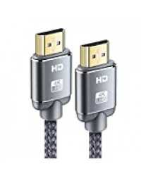 Câble HDMI 4K - Snowkids Câble HDMI 2.0 High Speed par Ethernet en Nylon Tressé Supporte 3D/ Retour Audio - Cordon HDMI pour Lecteur Blu-Ray/PS3/ PS4/ TV 4K Ultra HD/Ecran - Gris (3m)